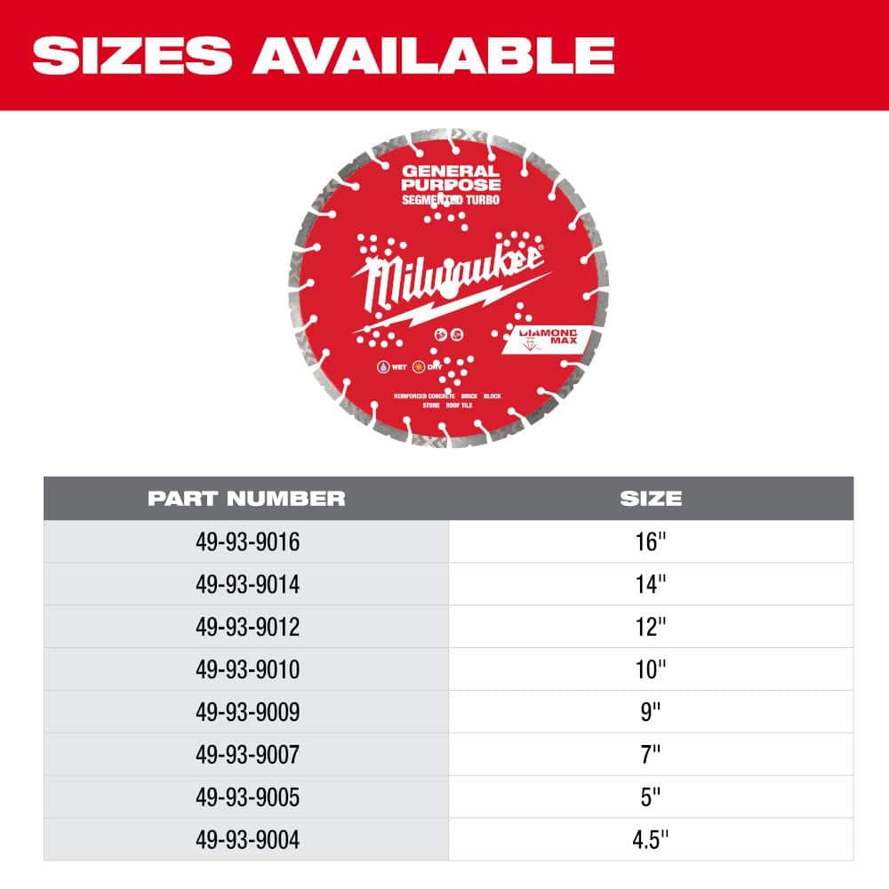 Milwaukee 12 in. DIAMOND MAX General Purpose Segmented Turbo Diamond Blade