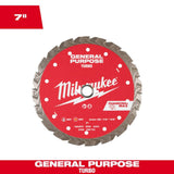 Milwaukee 7 in. DIAMOND MAX Turbo General Purpose Diamond Blade, DM 7/8"–5/8" Arbor