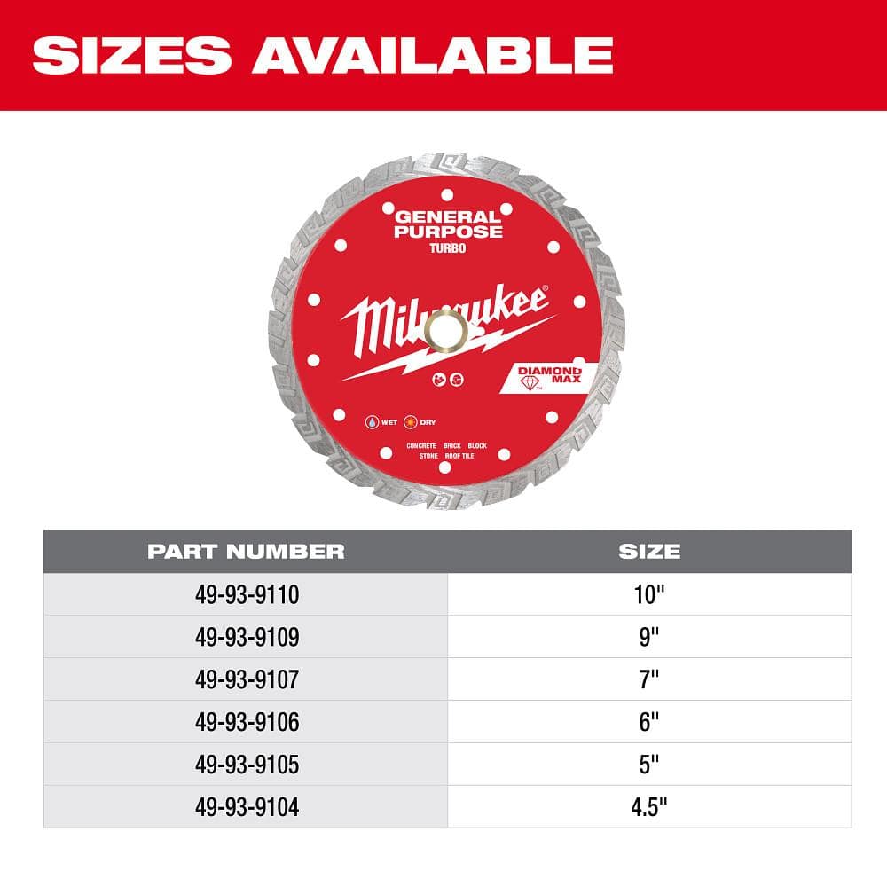 Milwaukee 6 in. DIAMOND MAX Turbo Diamond Blade, General Purpose, Wet/Dry, 7/8"–5/8" Arbor