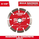 Milwaukee 4.5 in. Segmented Masonry & Concrete Diamond Blade, 7/8"-20mm-5/8" Arbor, 13,300 RPM