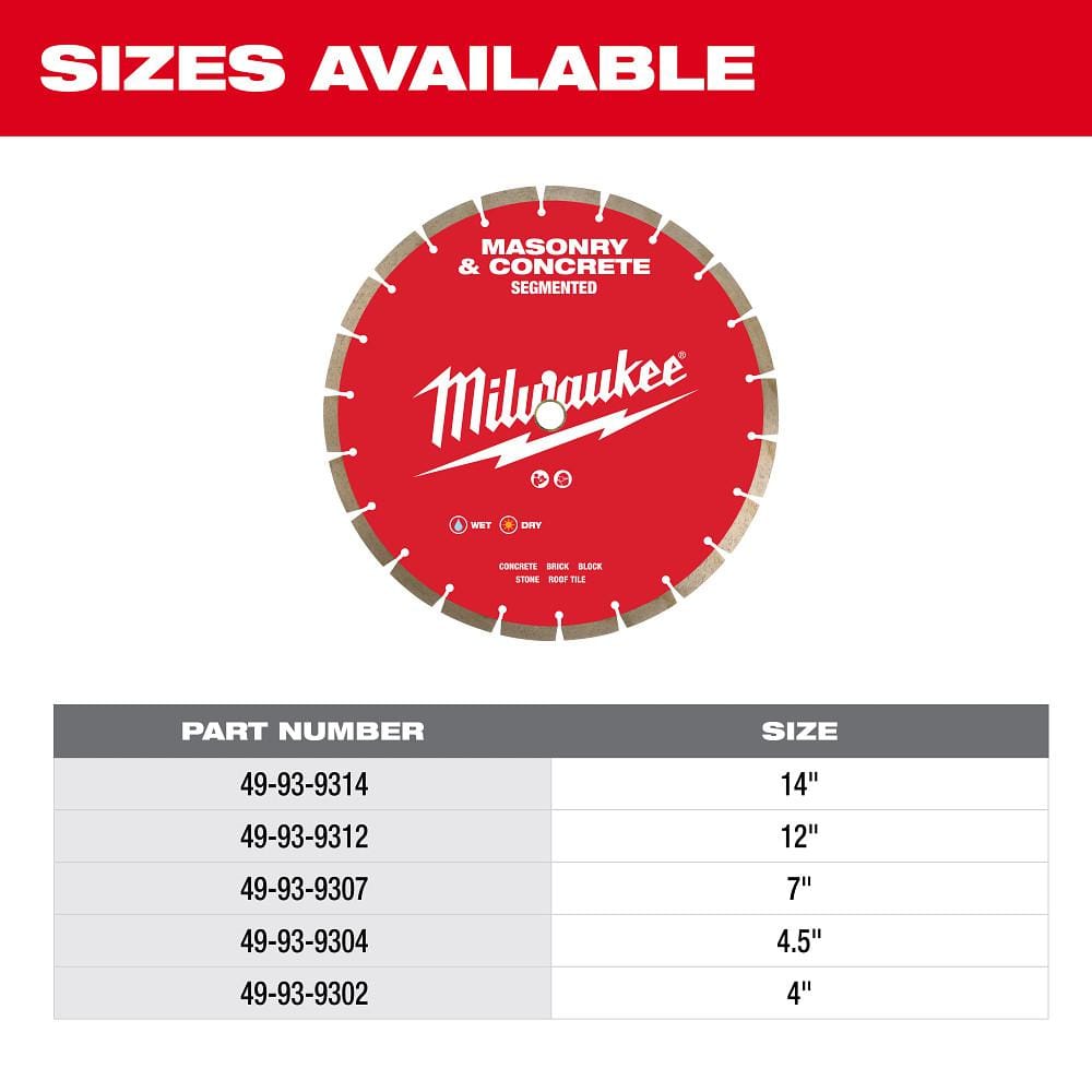 Milwaukee 4.5 in. Segmented Masonry & Concrete Diamond Blade, 7/8"-20mm-5/8" Arbor, 13,300 RPM