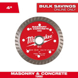 Milwaukee 4 in. Turbo Masonry & Concrete Diamond Blade, Segmented Turbo Rim