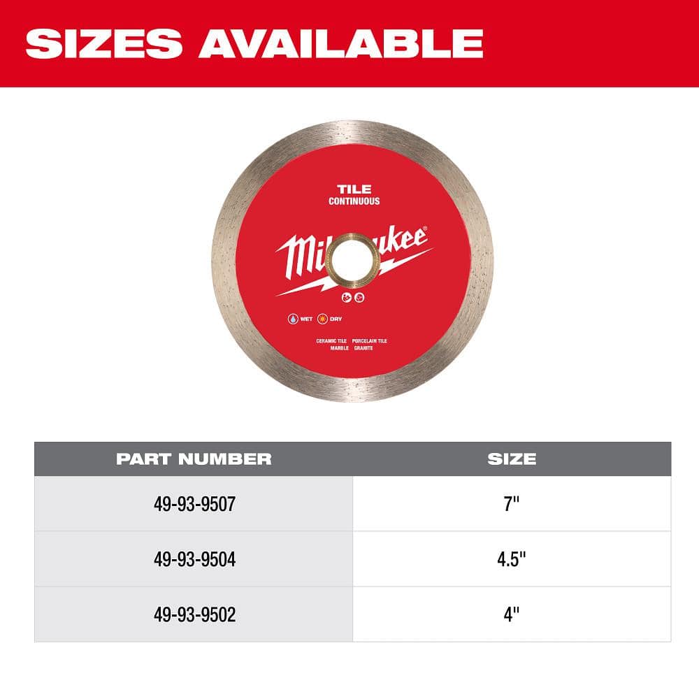 Milwaukee 4 in. Continuous Tile Diamond Blade – 7/8"/20mm/5/8" Arbor, 15,000 RPM