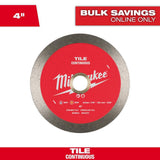 Milwaukee 4 in. Continuous Tile Diamond Blade – 7/8"/20mm/5/8" Arbor, 15,000 RPM