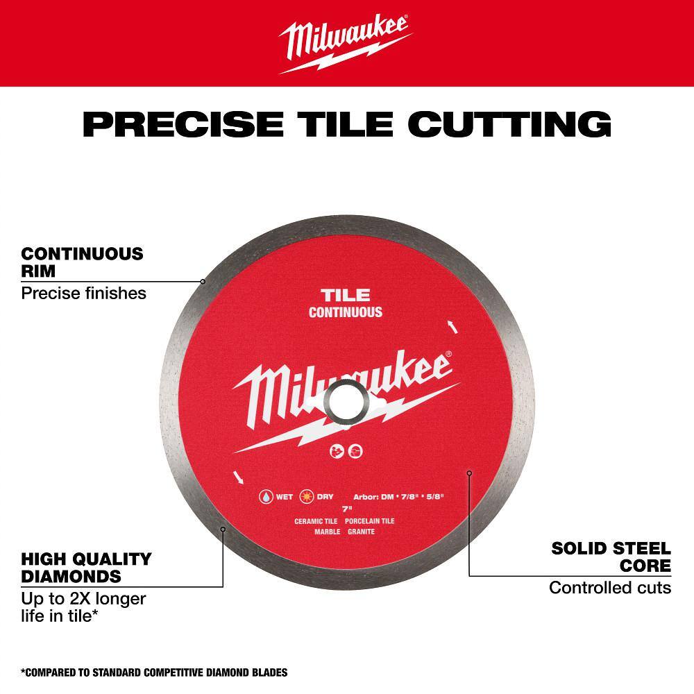 Milwaukee 4 in. Continuous Tile Diamond Blade – 7/8"/20mm/5/8" Arbor, 15,000 RPM