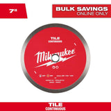 Milwaukee 7 in. Continuous Tile Diamond Blade – Solid Steel Core, Wet/Dry, DM 7/8"–5/8" Arbor
