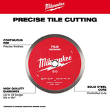 Milwaukee 7 in. Continuous Tile Diamond Blade – Solid Steel Core, Wet/Dry, DM 7/8"–5/8" Arbor
