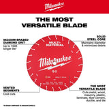 Milwaukee 4.5 in. Multi‑Material Diamond Blade, Vacuum Brazed, Segmented Rim, 7/8"–20mm–5/8" Arbor