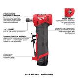 Milwaukee M12 FUEL 12V Brushless Cordless 1/4 in. Right & Straight Die Grinder Kit w/ (2) M12 CP 2.5Ah Batteries