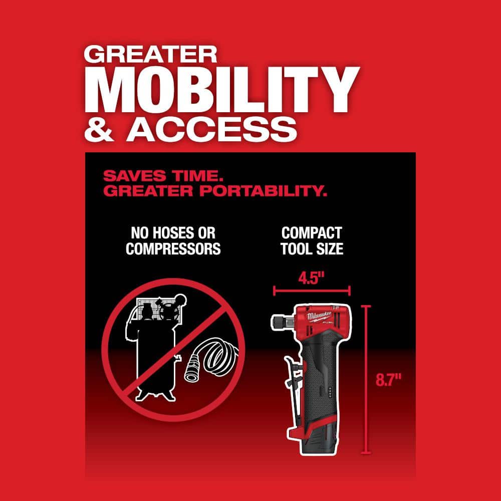 Milwaukee M12 FUEL 12-Volt Brushless Cordless 1/4 in. Right Angle Die Grinder Kit with (2) 2.0Ah Batteries