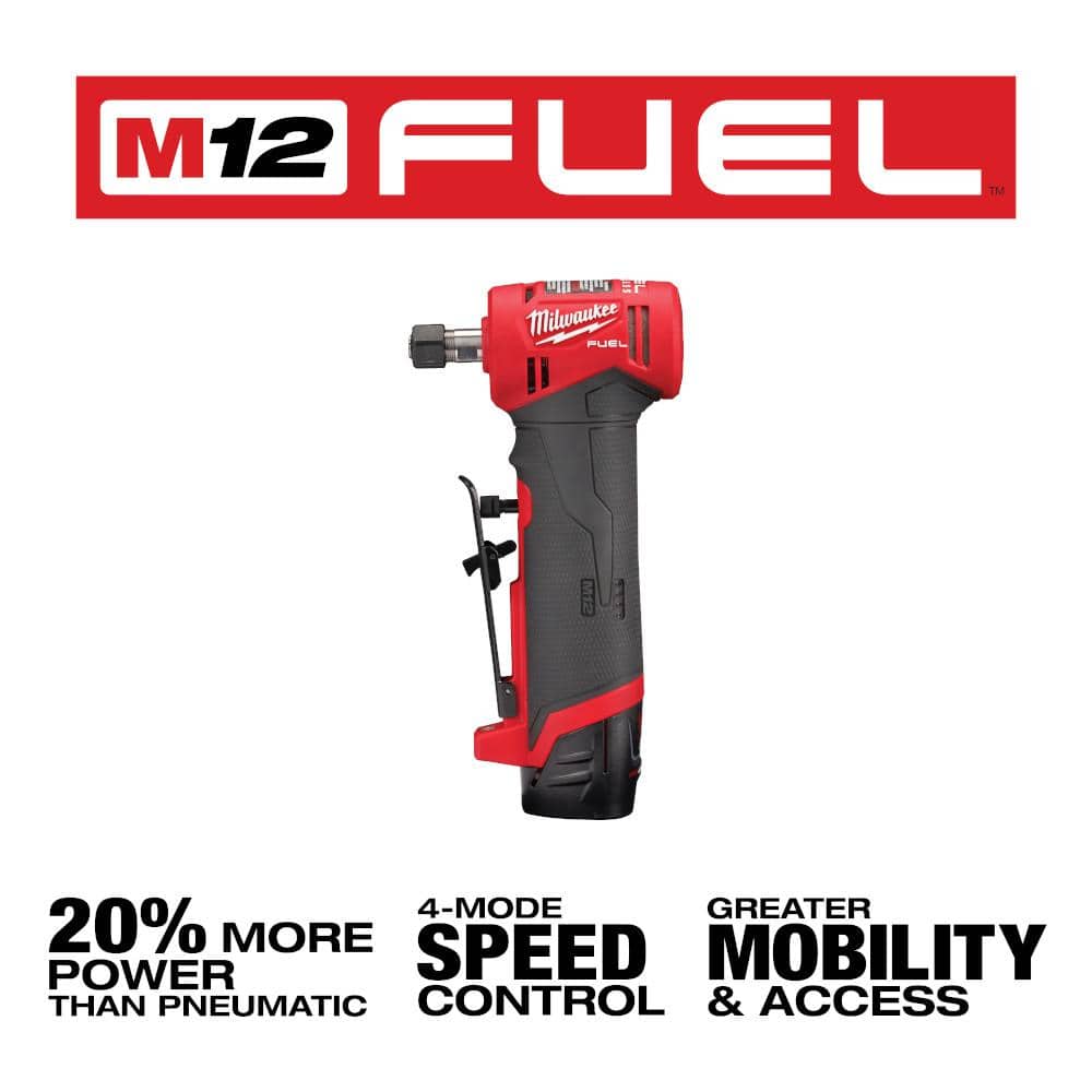 Milwaukee M12 FUEL 12-Volt Brushless Cordless 1/4 in. Right Angle Die Grinder Kit with (2) 2.0Ah Batteries