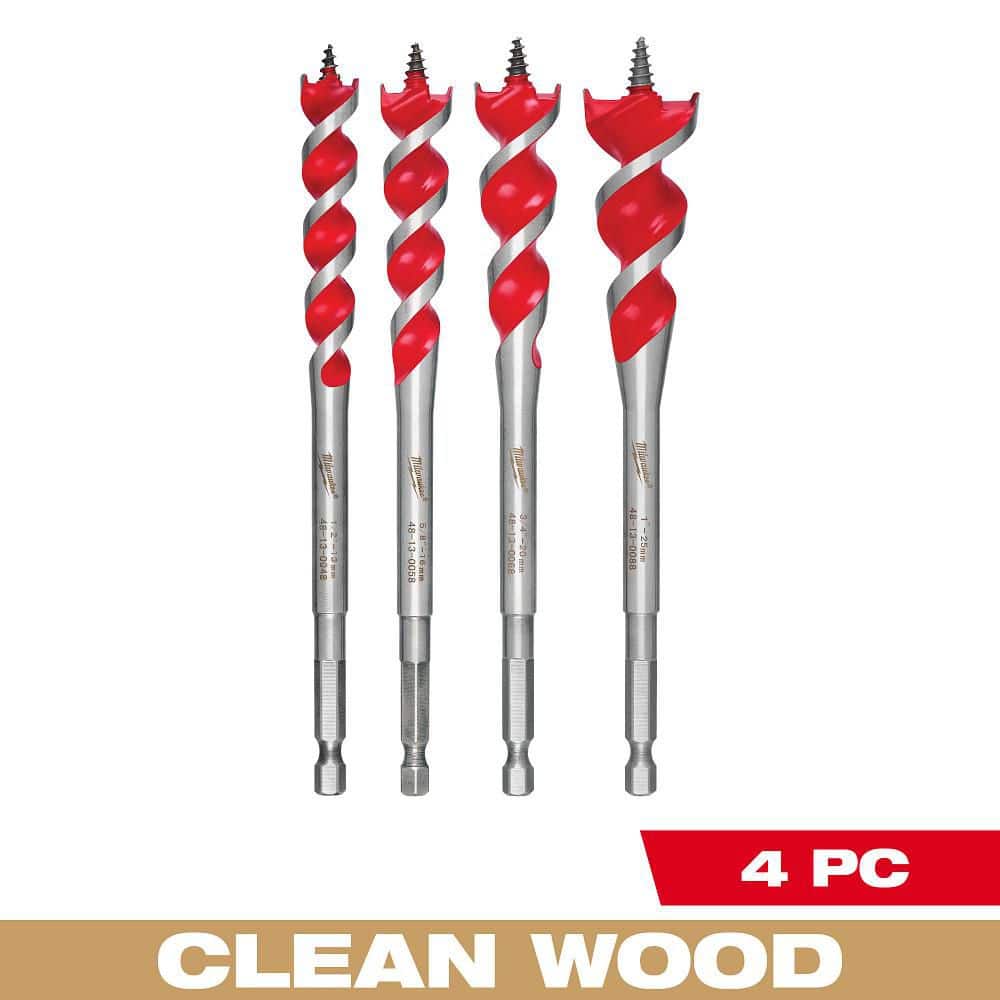 Milwaukee SPEED FEED Auger Wood Drilling Bit Set, 1/2–1 in., 6 in. Length (4-Piece)