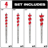 Milwaukee SPEED FEED Auger Wood Drilling Bit Set, 1/2–1 in., 6 in. Length (4-Piece)