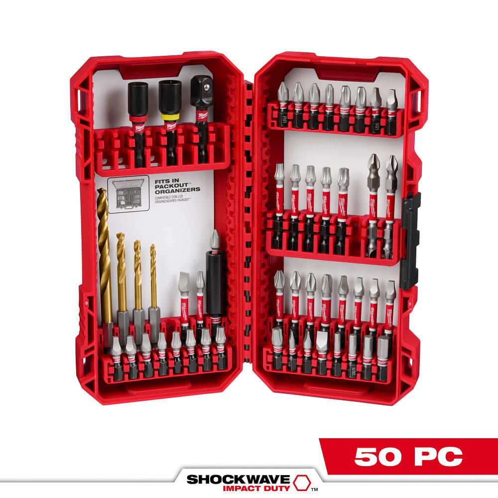 Milwaukee SHOCKWAVE Impact Duty Alloy Steel Driver Bit Set, Hex Shank (50-Piece)