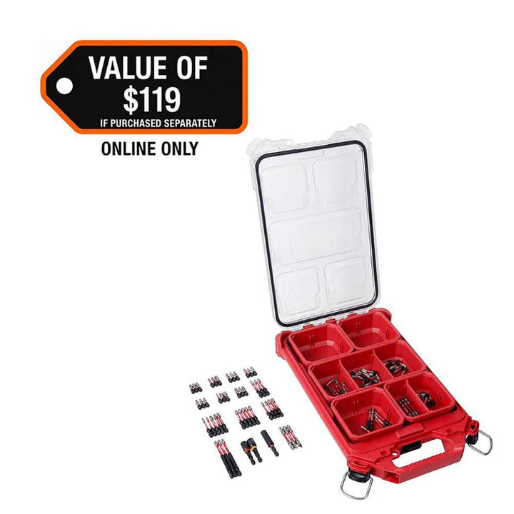 Milwaukee SHOCKWAVE Impact Duty Alloy Steel Screw Driver Bit Set with PACKOUT Case, 100-Piece + Right Angle Drill Adapter