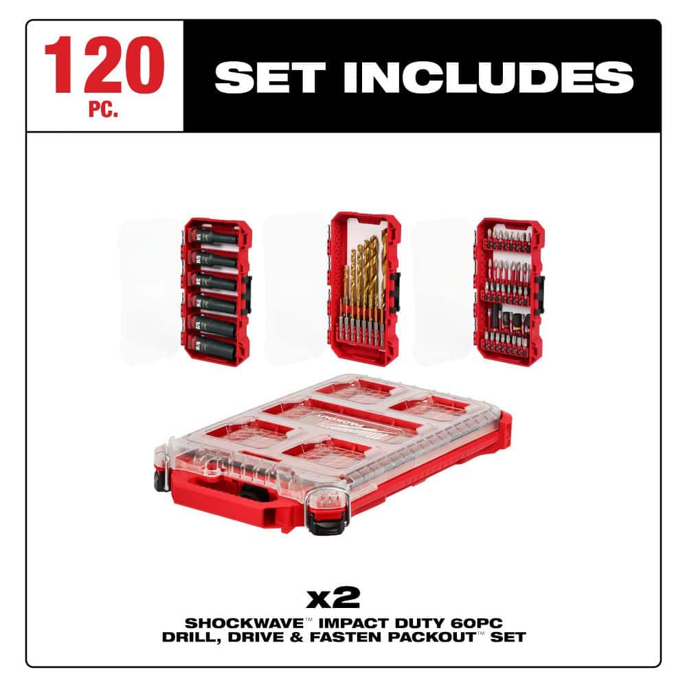 Milwaukee SHOCKWAVE Impact Duty Alloy Steel Screw Driver Bit Set with (2) PACKOUT Cases, 120-Piece