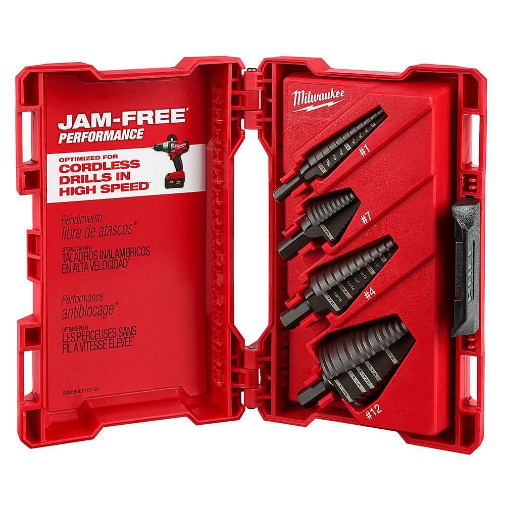 Milwaukee Black Oxide Step Drill Bit Set, Jam‑Free, Dual‑Flute (10‑Piece)