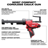 Milwaukee M12 12V Lithium-Ion Cordless 10 oz Adhesive & Caulk Gun, Tool-Only (2441-20)