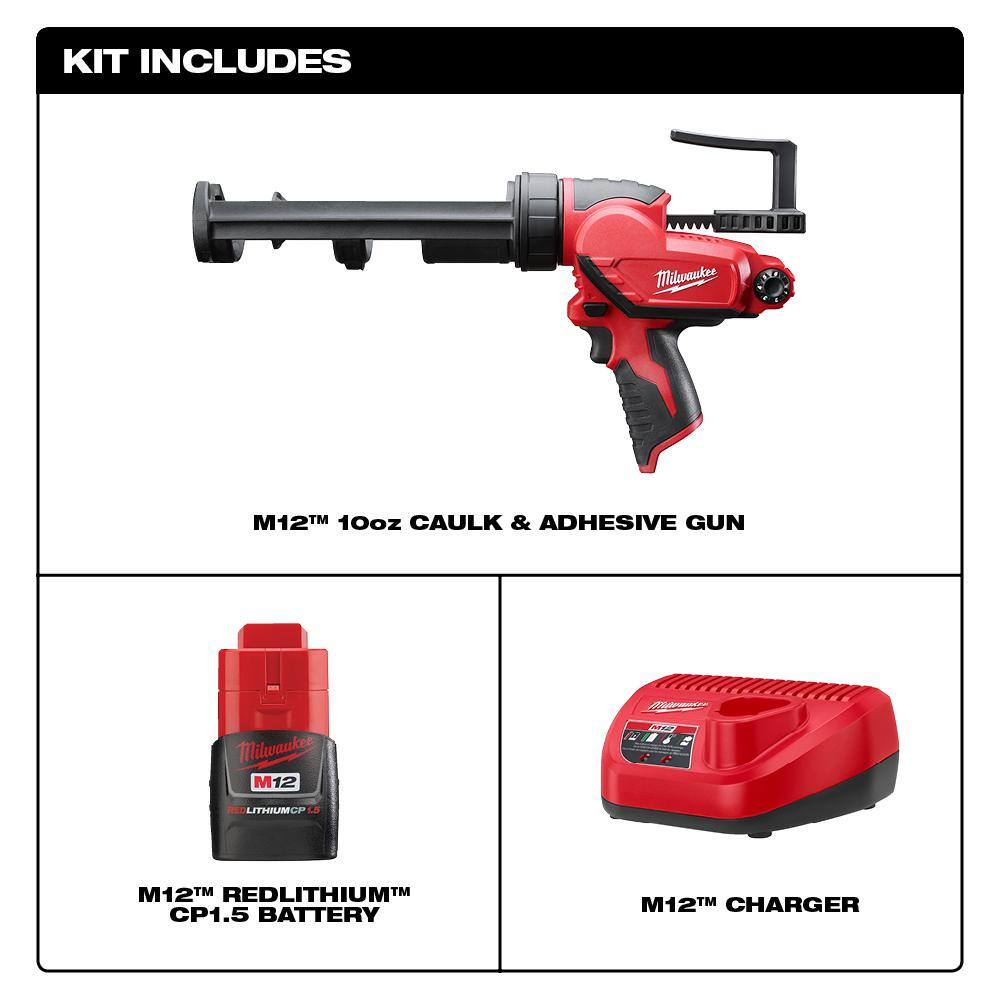 Milwaukee M12 12-Volt Lithium-Ion Cordless 4.0Ah Starter Kit with 10 oz. Adhesive & Caulk Gun