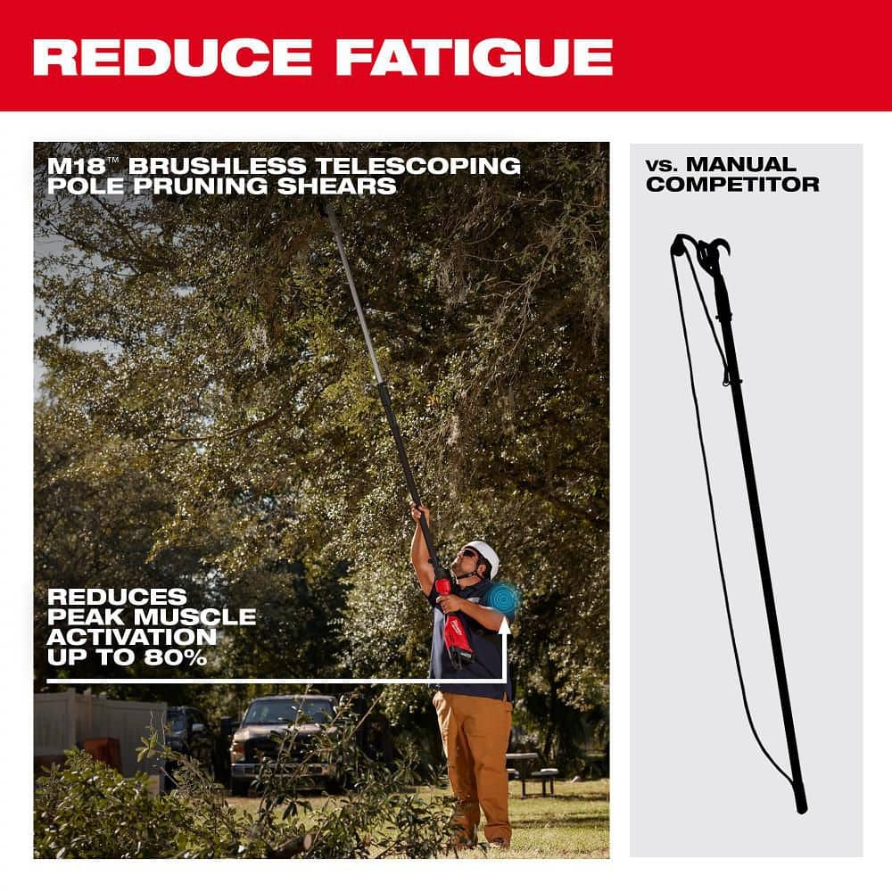 Milwaukee M18 Brushless 18-Volt Cordless Telescoping Pole Pruning Shears, 7–10 ft Reach, Tool-Only (3008-20)