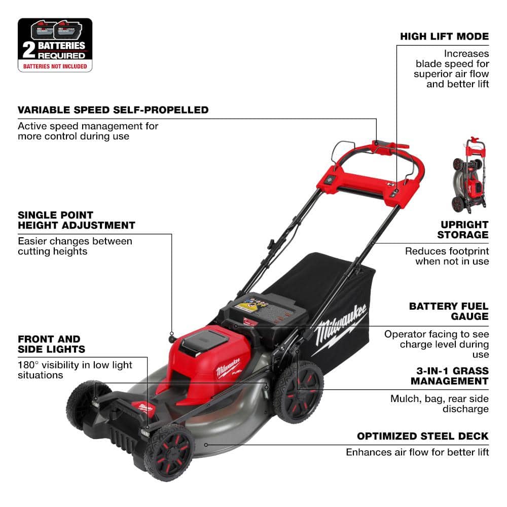 Milwaukee M18 FUEL 18V 21 in. Brushless Cordless Dual-Battery Self-Propelled Walk-Behind Lawn Mower with M18 FUEL Blower