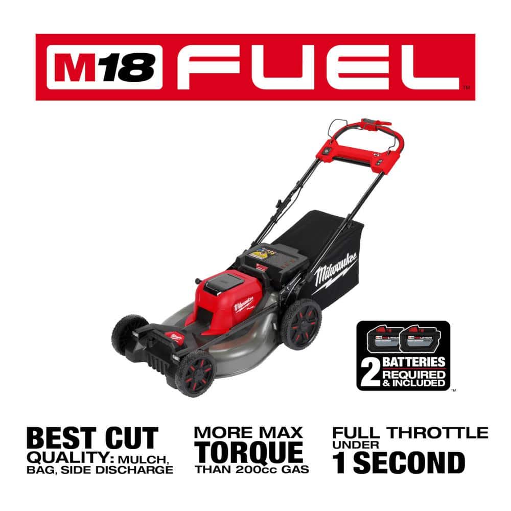 Milwaukee M18 FUEL Brushless Cordless 21 in. Dual-Battery Self‑Propelled Lawn Mower with Chainsaw, (2) 12.0Ah Batteries