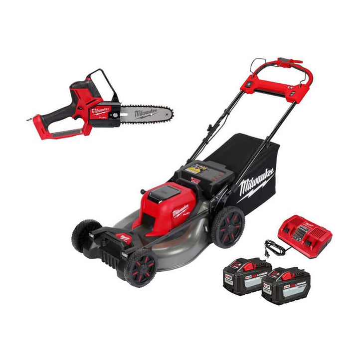 Milwaukee M18 FUEL Brushless Cordless 21 in. Dual-Battery Self-Propelled Lawn Mower with 8 in. Pruning Saw, (2) 12.0Ah Batteries & Charger