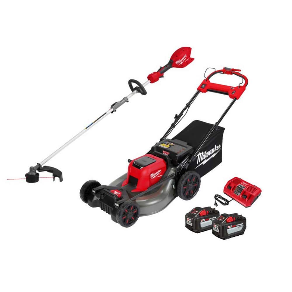 Milwaukee M18 FUEL 18V 21 in. Brushless Cordless Dual Battery Self-Propelled Mower w/ String Trimmer, (2) Batteries, Charger