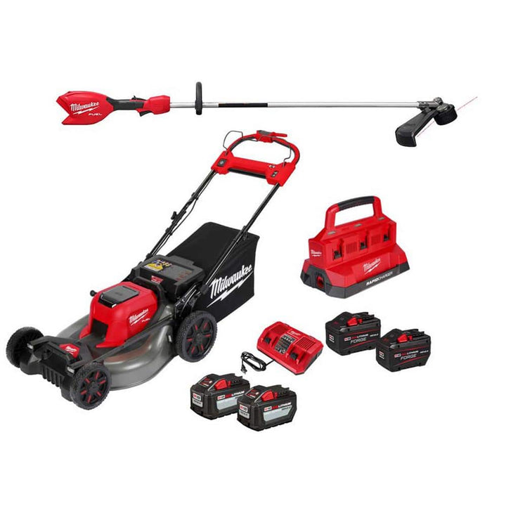 Milwaukee M18 FUEL 18V 21 in. Brushless Cordless Dual-Battery Self-Propelled Mower with 16 in. String Trimmer, (3) Batteries & Charger