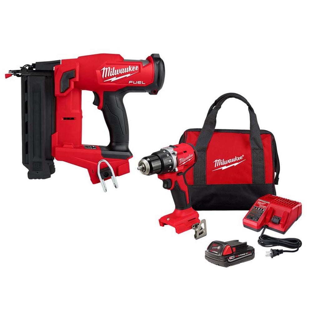 Milwaukee M18 FUEL 18-Volt Lithium-Ion Brushless Cordless Gen II 18-Gauge Brad Nailer W/M18 Brushless 1/2 Drill Driver Kit