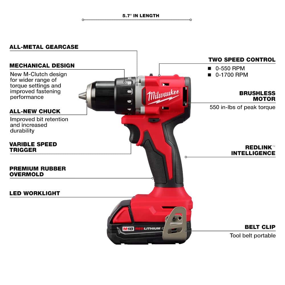 Milwaukee M18 FUEL 18-Volt Lithium-Ion Brushless Cordless Gen II 18-Gauge Brad Nailer W/M18 Brushless 1/2 Drill Driver Kit
