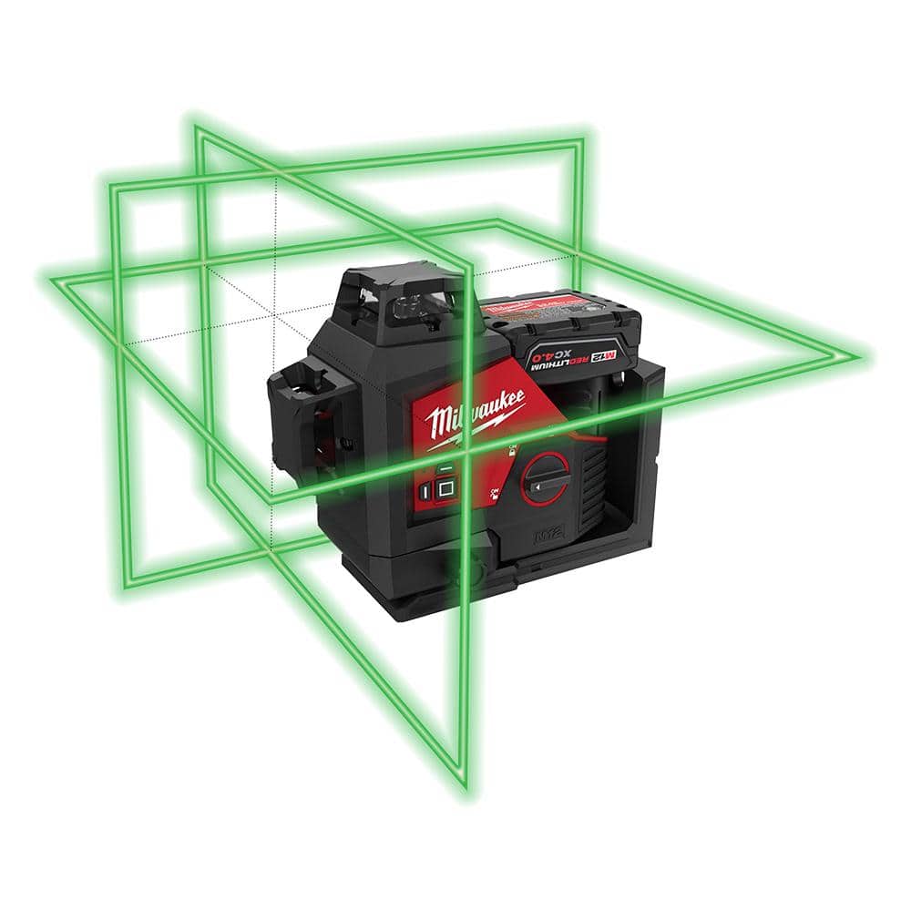 Milwaukee M18 FUEL 18GA Brad Nailer + M12 Green 360° 3-Plane Laser Kit w/ 4.0Ah Battery, Charger & Case