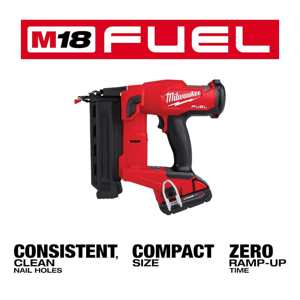 Milwaukee M18 FUEL Gen II 18-Gauge Brushless Cordless Brad Nailer w/ HIGH OUTPUT CP 3.0Ah Battery Pack (2-Pack), 18V, 5/8–2-1/8 in