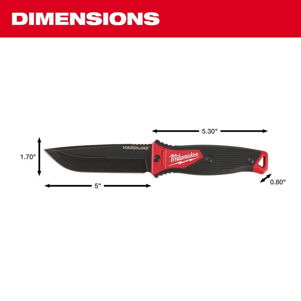 Milwaukee 5 in. HARDLINE AUS-8 Steel Fixed Blade Knife with Sheath