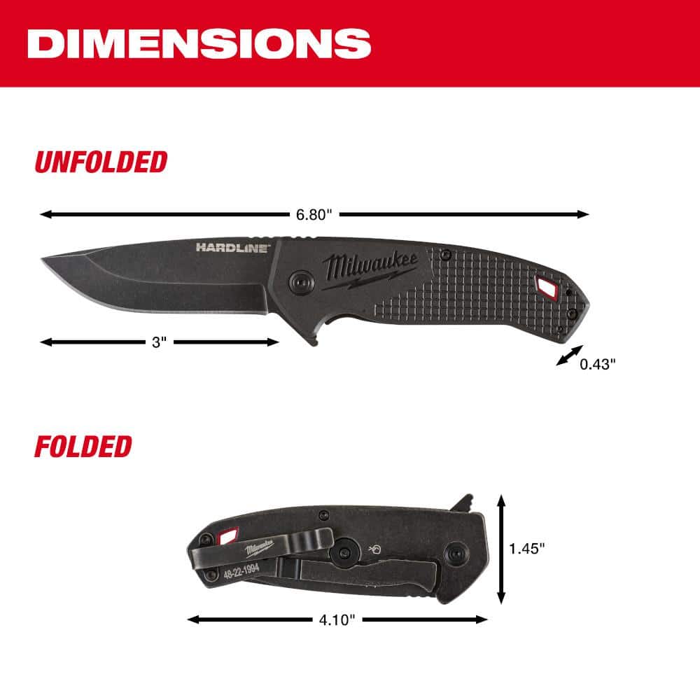 Milwaukee 3 in. Hardline D2 Steel Smooth Blade Pocket Folding Knife, 48-22-1994