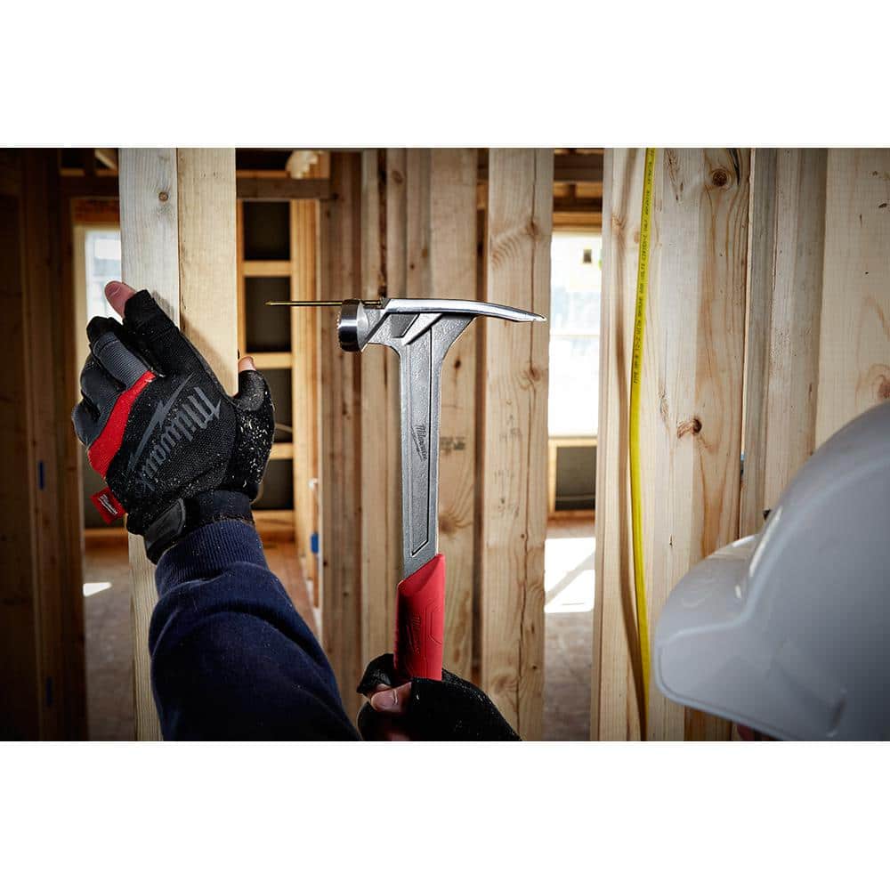 Milwaukee 17 oz. Smooth Face Framing Hammer, Steel I‑Beam Handle, Shockshield Grip (48-22-9017)