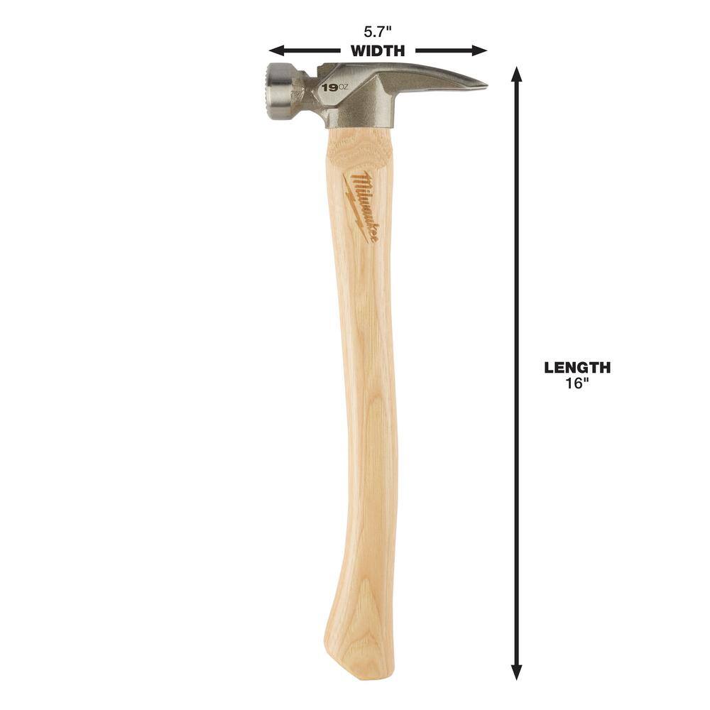 Milwaukee 19 oz. Wood Milled Face Hickory Framing Hammer with Hammer Loop, 16 in. Handle