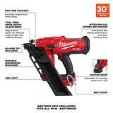 Milwaukee M18 FUEL Cordless 18‑Gauge Brad Nailer + 30° 3-1/2 in. Framing Nailer Kit with M18 2.0Ah & 5.0Ah XC Batteries