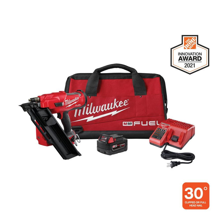 Milwaukee M18 FUEL 3-1/2 in. 18-Volt 30° Brushless Cordless Framing Nailer Kit (5.0Ah Battery, Charger, Bag)