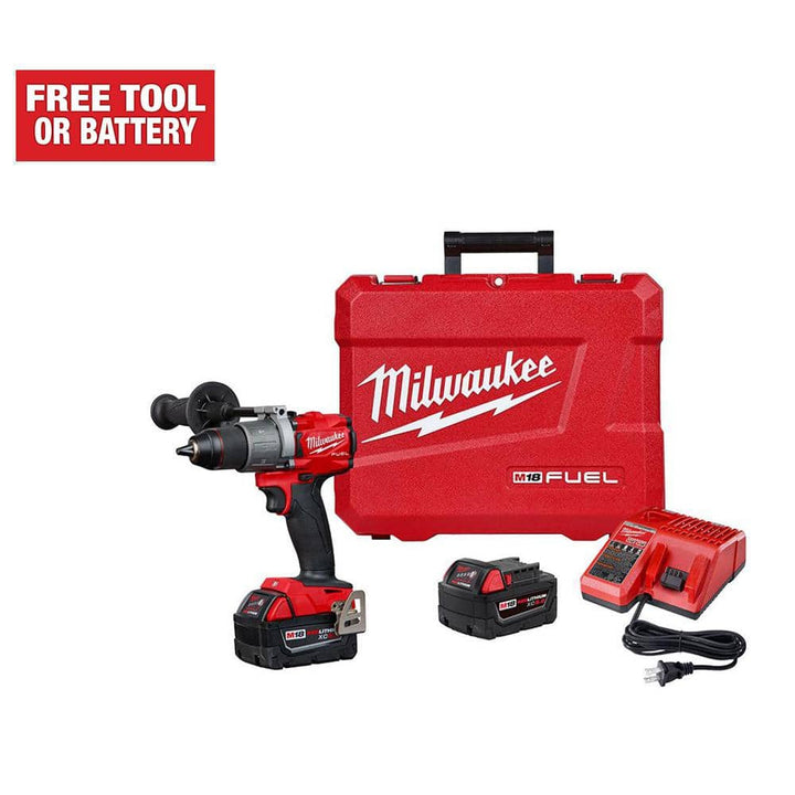 Milwaukee M18 FUEL 18V Brushless Cordless 1/2 in. Hammer Drill/Driver Kit with 5.0Ah & 2.0Ah Batteries, Bag & Charger