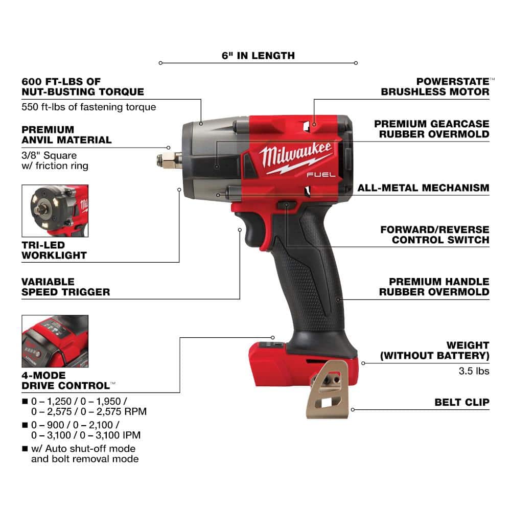 Milwaukee M18 FUEL 18V Lithium-Ion Brushless Cordless 1/2 in. Hammer Drill/Driver Kit with 3/8 in. Mid-Torque Impact Wrench (2904-22-2960-20)