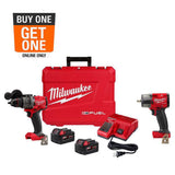 Milwaukee M18 FUEL 18V Lithium-Ion Brushless Cordless 1/2 in. Hammer Drill/Driver Kit with 3/8 in. Mid-Torque Impact Wrench (2904-22-2960-20)