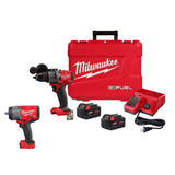 Milwaukee M18 FUEL 18V Li‑Ion Brushless 1/2 in. Hammer Drill/Driver Kit with High‑Torque Impact Wrench (2 Batteries, Charger, Case)