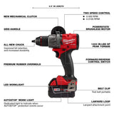 Milwaukee M18 FUEL 18V Lithium‑Ion Brushless Cordless 1/2 in. Hammer Drill/Driver Kit with (3) 5.0Ah Batteries, Charger & Hard Case