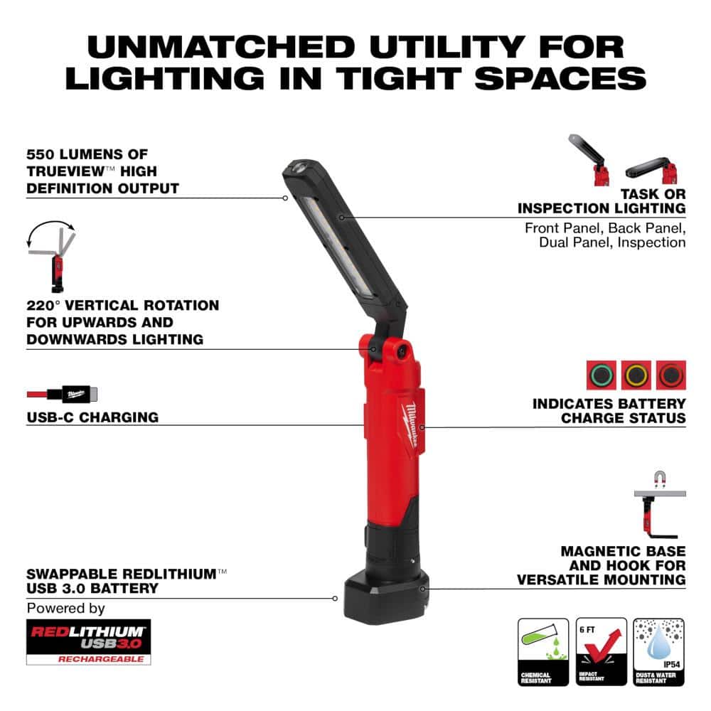 Milwaukee 550 Lumens REDLITHIUM USB Stick Light w/ Magnet + 600 Lumens REDLITHIUM Hard Hat Headlamp Kit