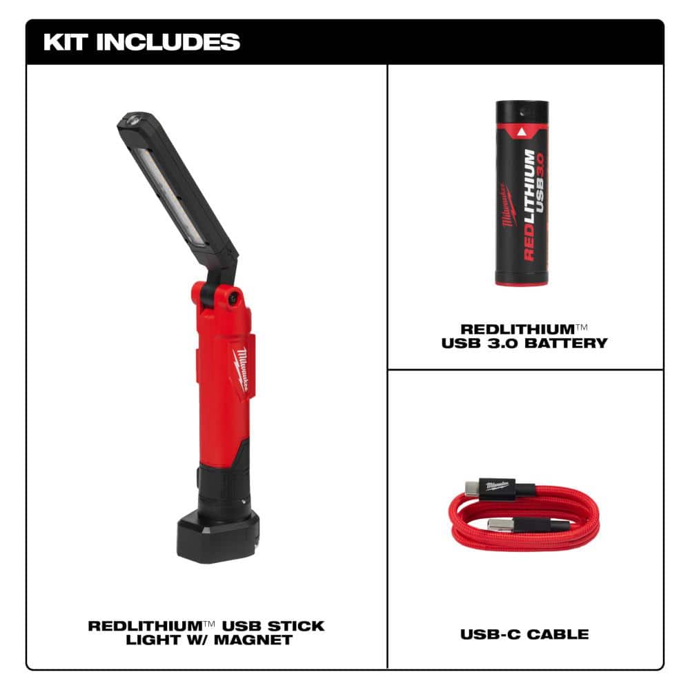 Milwaukee 550 Lumens REDLITHIUM USB Stick Light w/ Magnet + 600 Lumens REDLITHIUM Hard Hat Headlamp Kit