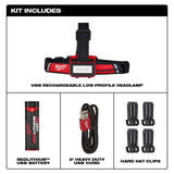 Milwaukee 800 Lumens LED USB Rechargeable HP Fixed Focus Flashlight + 600 Lumens Low-Profile Hard Hat Headlamp, 2-Pack