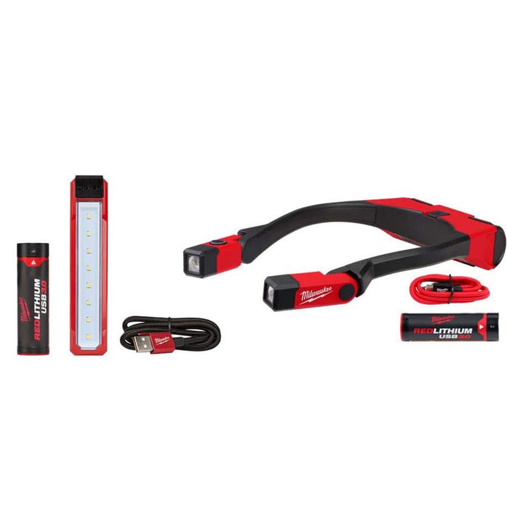 Milwaukee 400-Lumen REDLITHIUM USB Rechargeable Neck Light + 445-Lumen USB Rover Pocket Flood Light Kit (Model 2117-21/2112-21)