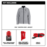 Milwaukee Women’s X-Small M12 12V Lithium-Ion Cordless AXIS Gray Heated Jacket Kit with (1) 3.0 Ah Battery and Charger