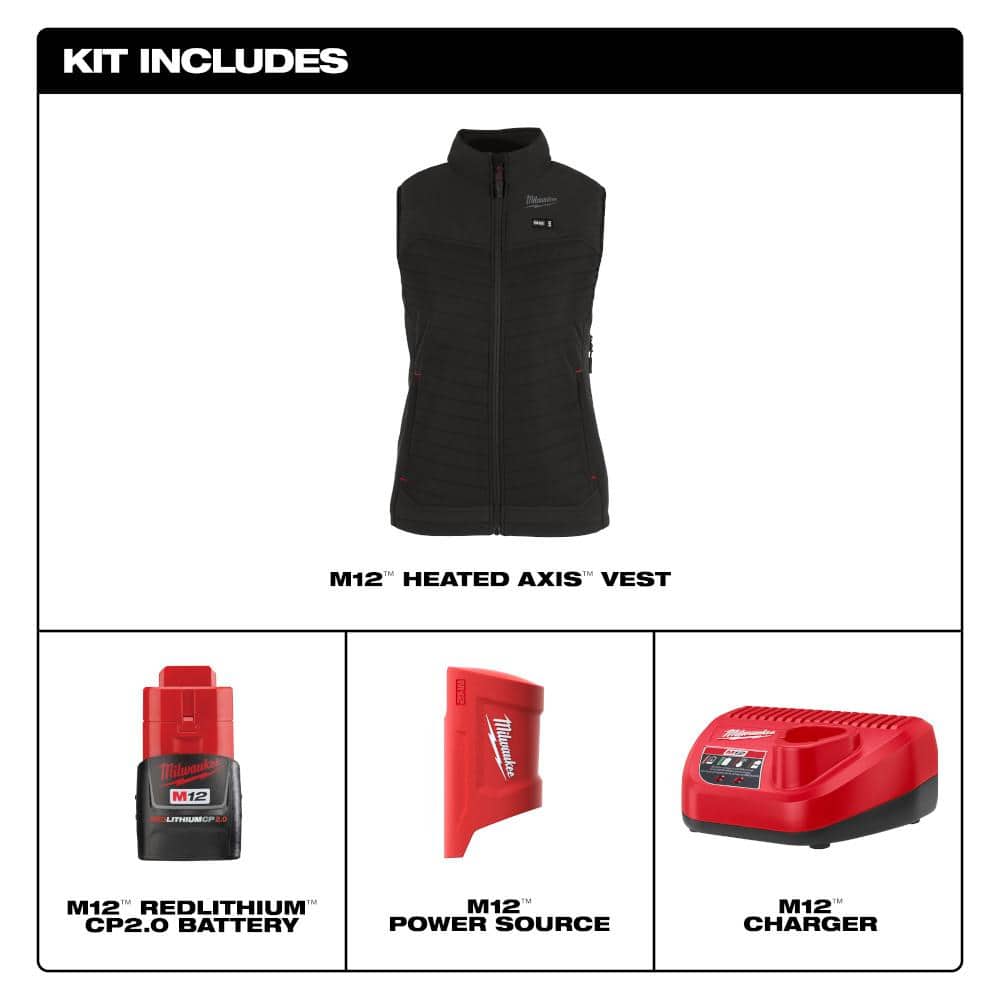 Milwaukee Women’s Medium M12 12V Lithium‑Ion Cordless AXIS Heated Vest – Black (Vest Only)